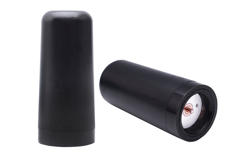 Midland MXTA25 3DB Gain GMRS Low Profile GHOST Antenna side view and bottom view with detail on threads