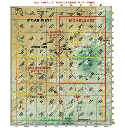 Topographic Map Index for Utah Moab East Trails - Trails and Recreation Topo Map | Latitude 40° Blue Ridge Overland Gear