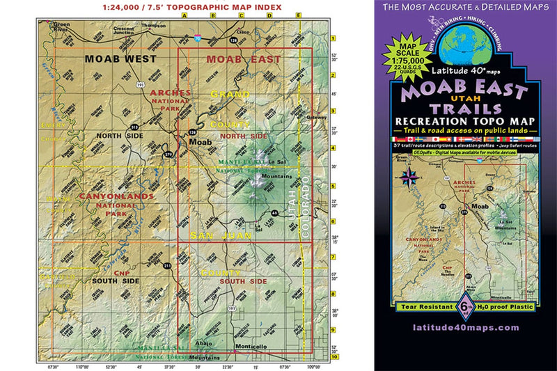Cover of Utah Moab East Trails - Trails and Recreation Topo Map | Latitude 40° Blue Ridge Overland Gear