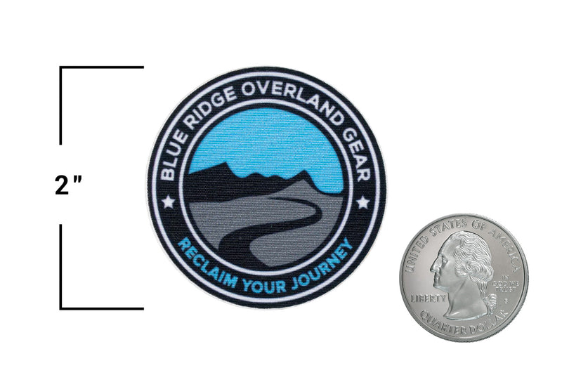 Gear Repair Patch - size comparison to quarter dollar coin - Blue Ridge Overland Gear
