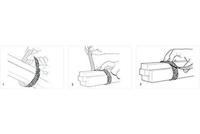 to apply Velcro One Wrap tape, first hold one side down with your finger, then bring the other end around the bundle and wrap on top of the tail you're holding down. 