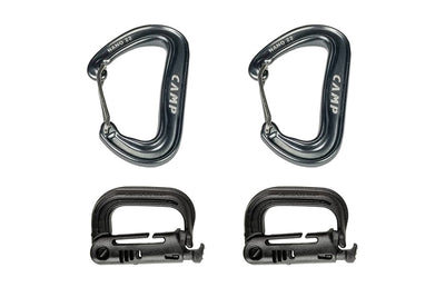 Tire Bag Stacking Kit. Two Metal Carabiners to hold the bag up and two plastic grimlocs to keep the bag from swaying