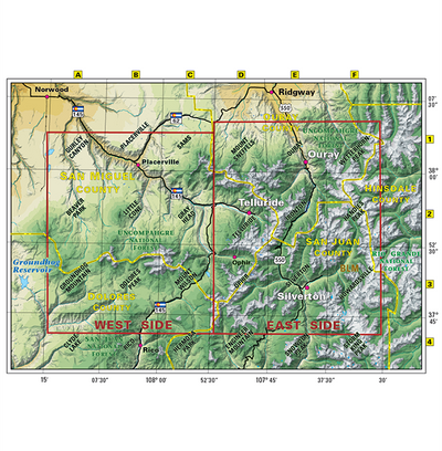 Topographic Map Index for Colorado Telluride - Trails and Recreation Topo Map | Latitude 40° Blue Ridge Overland Gear