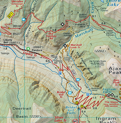 Telluride Silverton Ouray Via Ferrata section of Colorado Telluride - Trails and Recreation Topo Map | Latitude 40° Blue Ridge Overland Gear