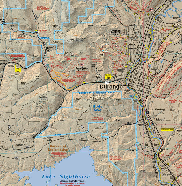 Town of Durango section of Colorado legend for Colorado Boulder County - Trails and Recreation Topo Map | Latitude 40° Blue Ridge Overland Gear