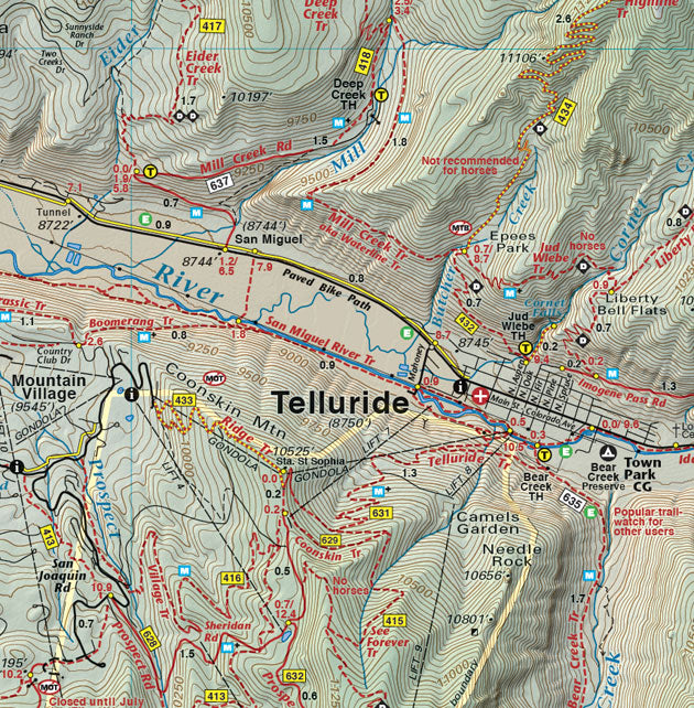 Town of Telluride section of Colorado Telluride - Trails and Recreation Topo Map | Latitude 40° Blue Ridge Overland Gear