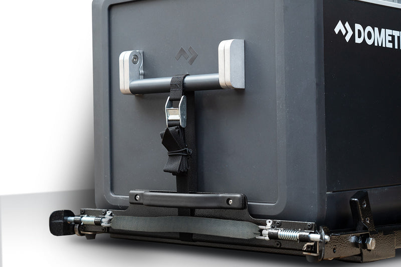 Our Fridge Tie-Down Strap Kit works with single slot Fridge Slides as well as double slot Fridge Slides.